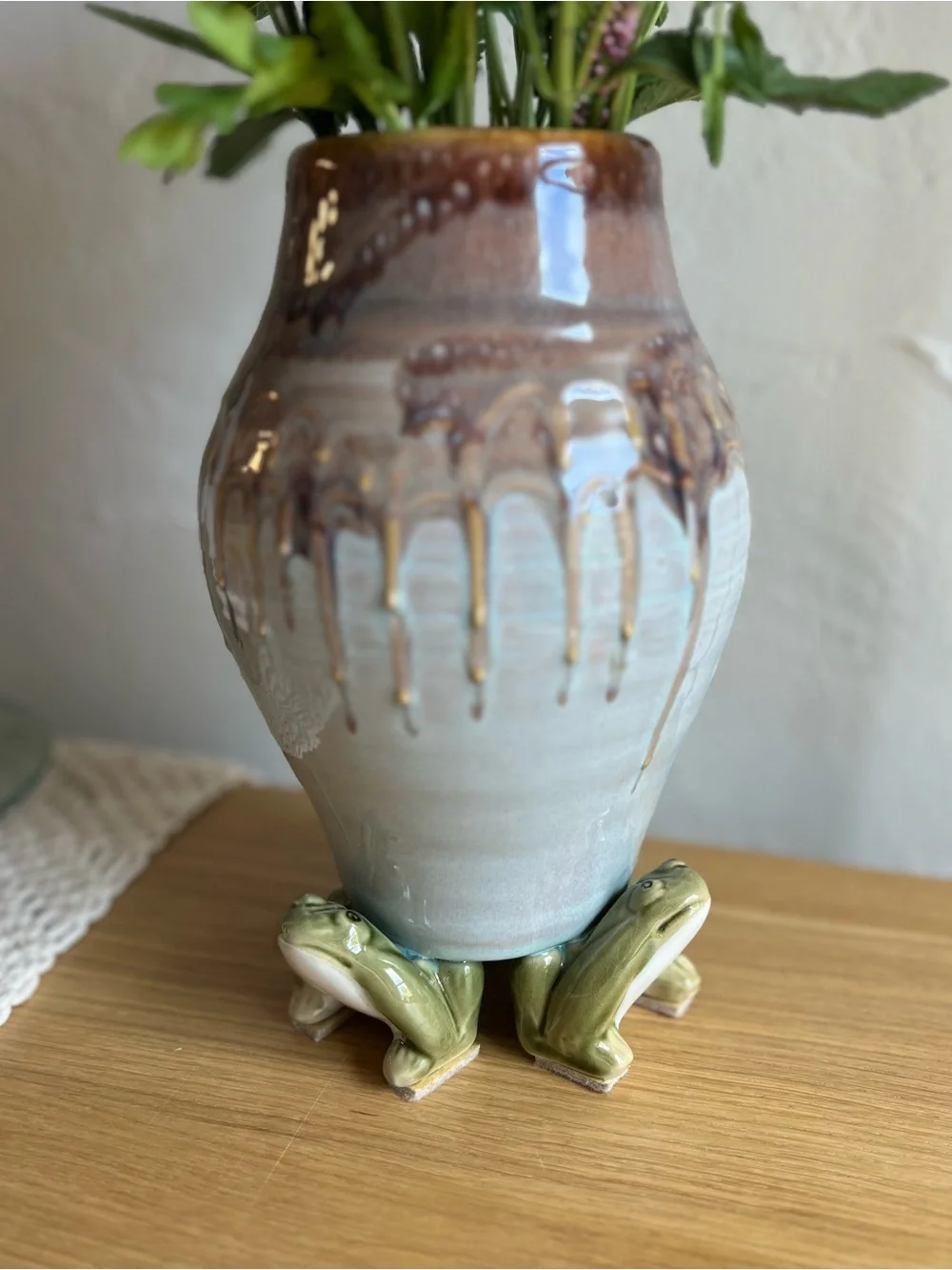 Vintage Studio Pottery Frog Foot Vase Handmade Ceramic Art Cottagecore Woodland